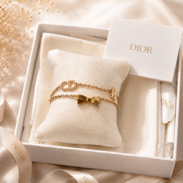 Dior CD Bow Bracelet – Gold-tone Finish Metal & Crystals - Image 2