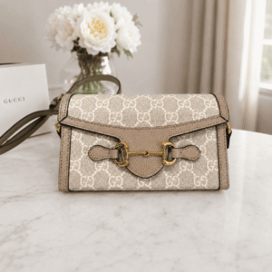 Gucci Horsebit 1955 Mini Crossbody Bag in White GG Canvas